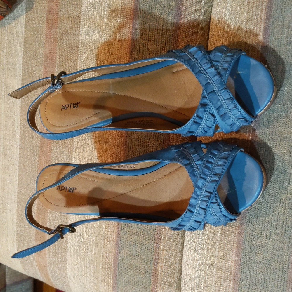 APT. 9 Sable Blue Ruffle Strapped Wedges
